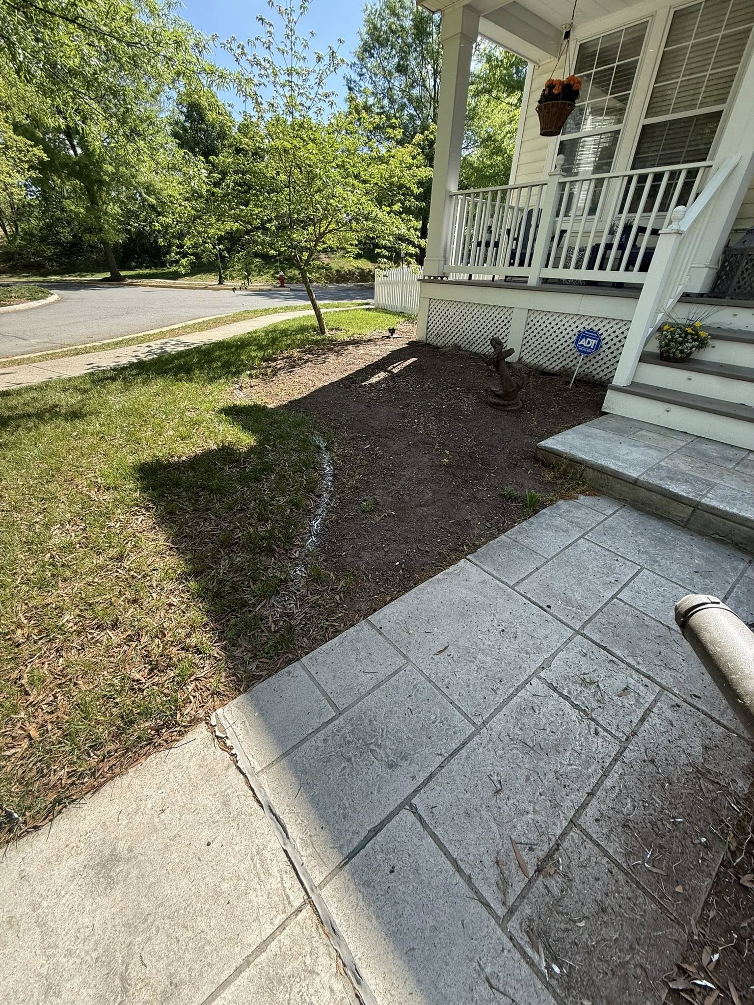 Front porch landscaping with stone walkway in Harrisonburg VA