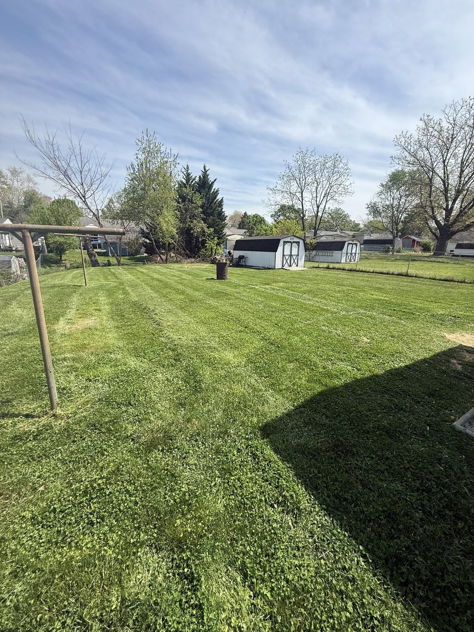 Mowed backyard with clean stripes in Harrisonburg VA